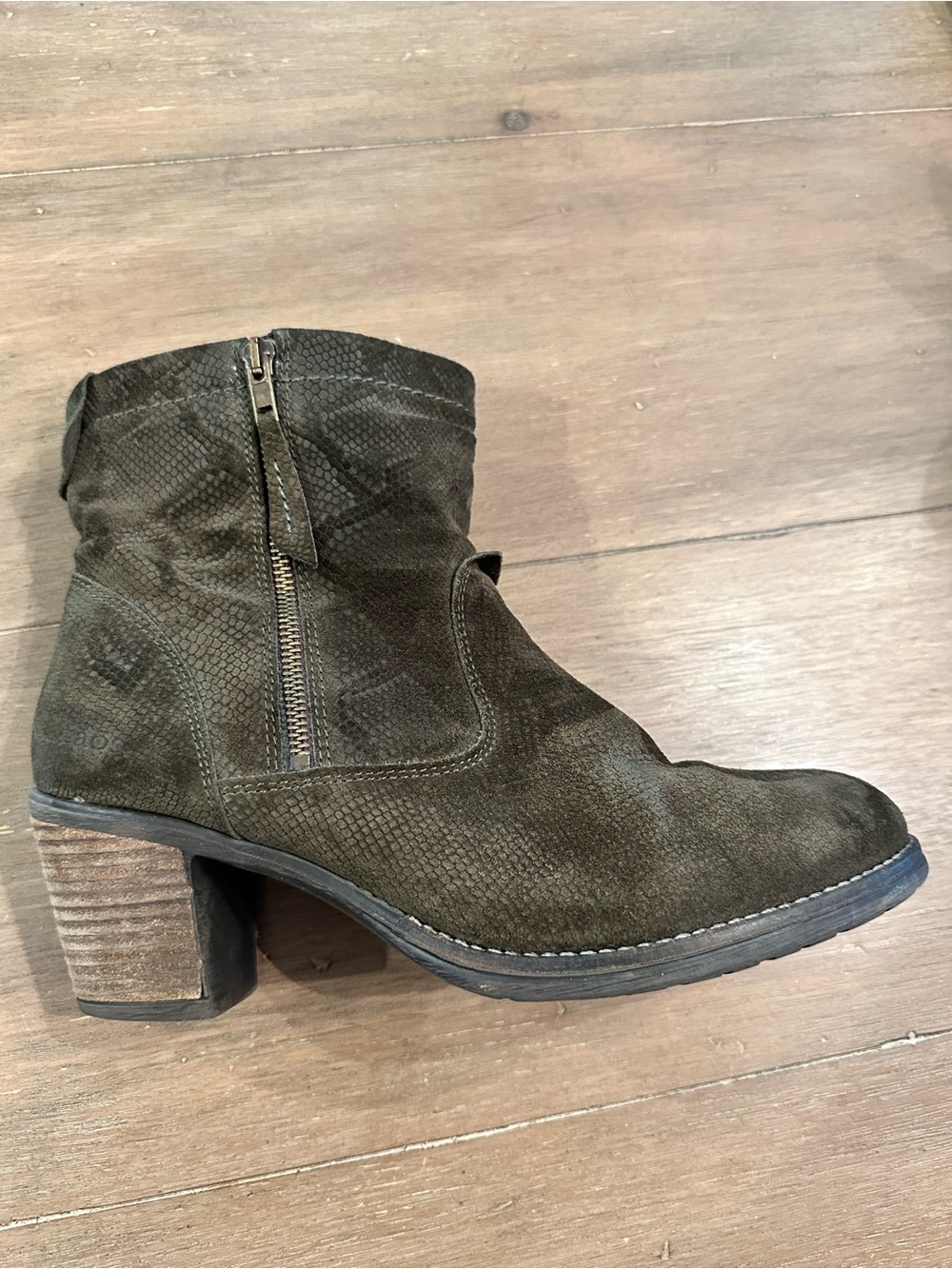 Taos Footwear Olive Green Suede Ankle Boot with Side Zip